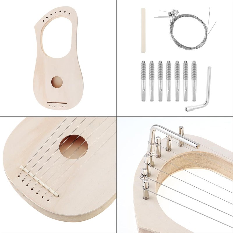 OriGlam Lyre Harp 7 String DIY Kit, Make Your Own Bass Wood, Lyres Wood Lyre Harp with String Post Saddle Tuning - Image 2